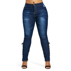 Zipp Fly Side Lace Up Skinny High Waist Jeans