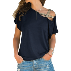 Criss Irregulares Cross Blusa Patchwork Solid Tops