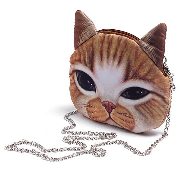 Women Cute Cartoon Cat Head Pattern Shoulder Bag Chain Cross Body