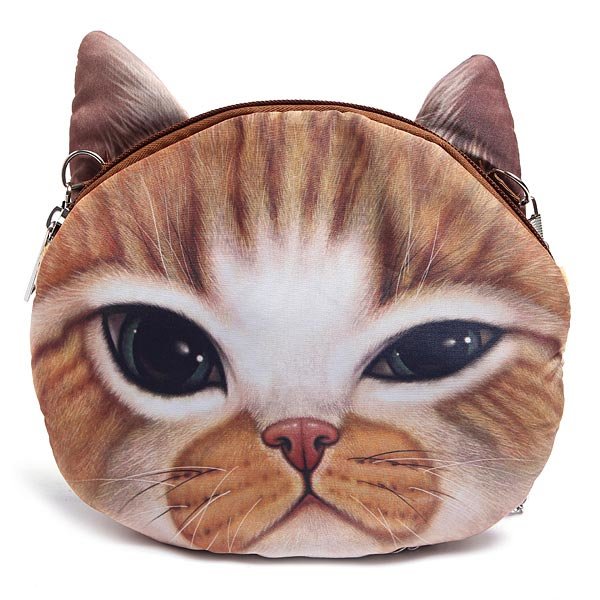 Women Cute Cartoon Cat Head Pattern Shoulder Bag Chain Cross Body