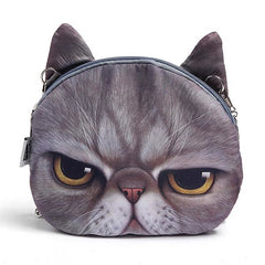 Women Cute Cartoon Cat Head Pattern Shoulder Bag Chain Cross Body