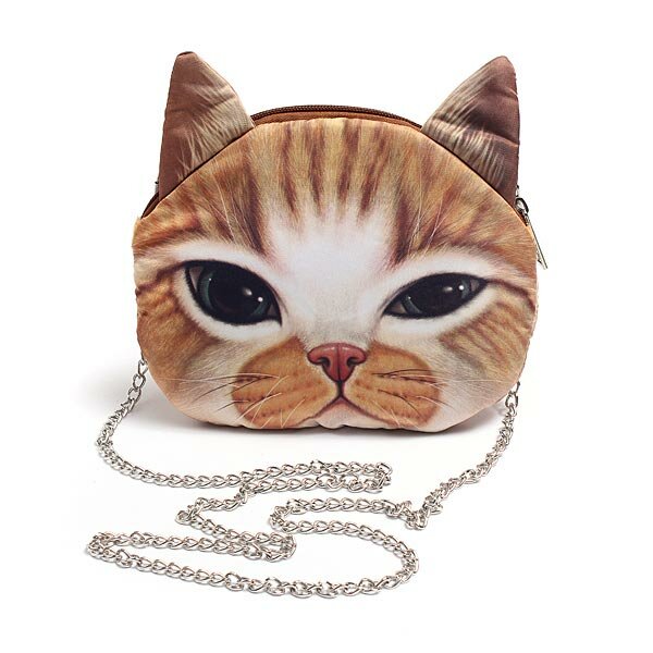 Women Cute Cartoon Cat Head Pattern Shoulder Bag Chain Cross Body