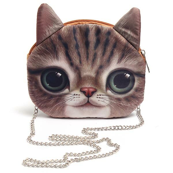 Women Cute Cartoon Cat Head Pattern Shoulder Bag Chain Cross Body