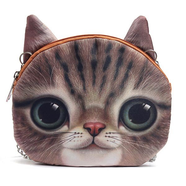 Women Cute Cartoon Cat Head Pattern Shoulder Bag Chain Cross Body