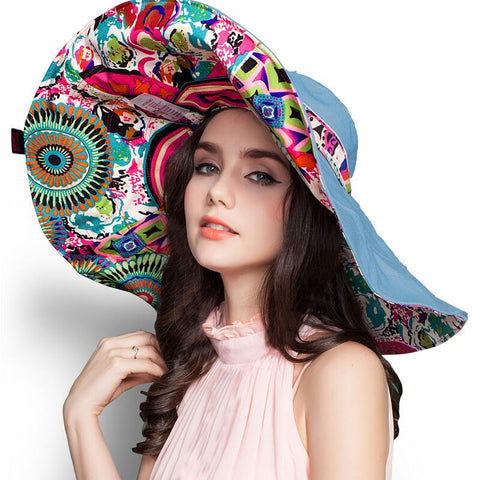 Design Flower Foldable Brimmed Sun Hat For Women Uv Protection - Sheseelady
