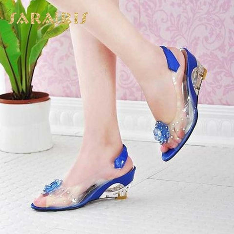 Fashion Summer Rhinestone Flower Wedge High Heels Casual Jelly Shoes Woman Sandals Women'S Shoes - Sheseelady