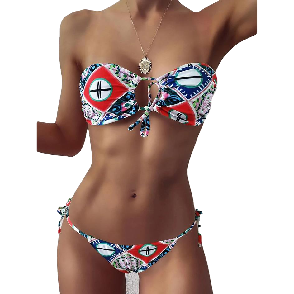 Sexy Female Low Waist Bikinis Set With Bandeau & Mini Thong