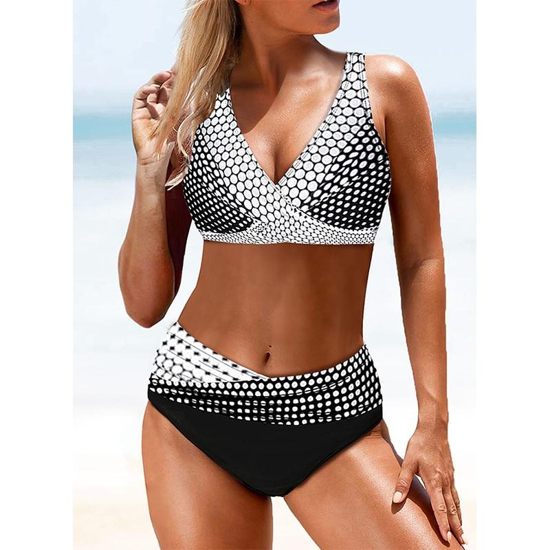 Elegant Hotties' Split High Waist Push Up Swimsuit With Cross Bandage