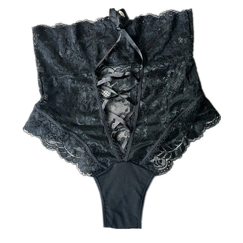Ladies' Sexy Lace Pattern High Waist Hollow Out Thongs