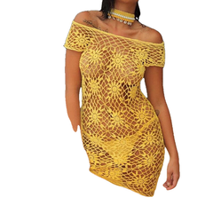 Sexy Women's Hollow Out Crochet Short Sleeve Swimsuit Cover Ups