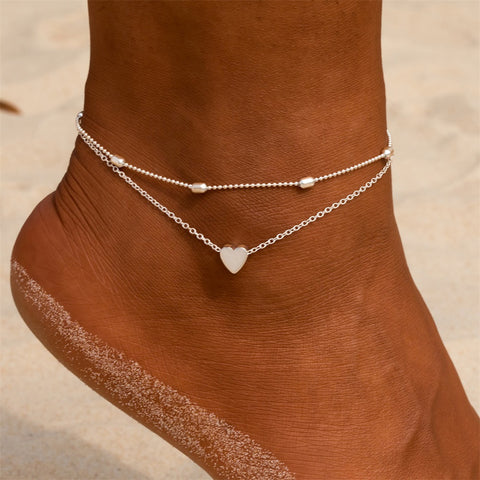 Simple Ankle Bracelets For Women - Heart Shape Anklets Barefoot Sandals Foot Jewelry