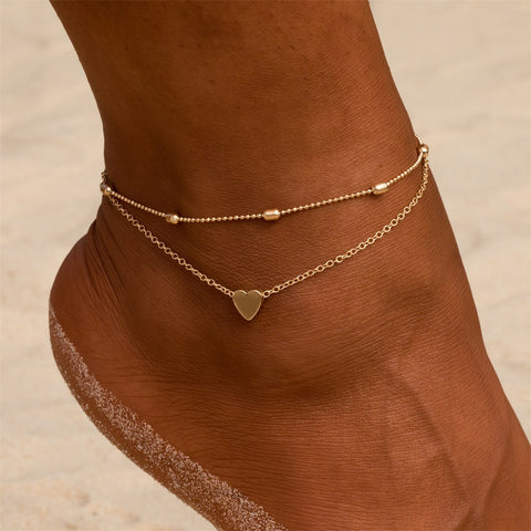 Simple Ankle Bracelets For Women - Heart Shape Anklets Barefoot Sandals Foot Jewelry