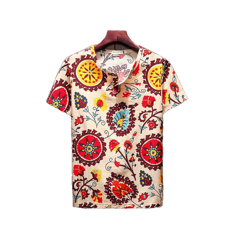 Homens Cotton Linen Short Sleeve T Shirt Summer