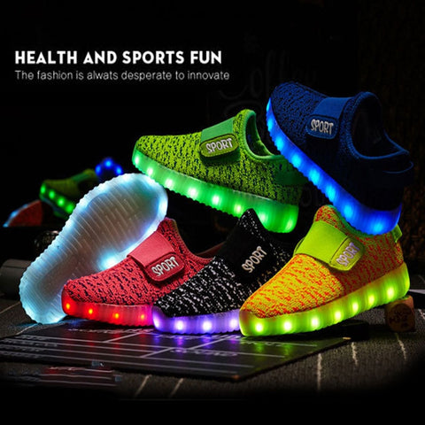 Led Usb Recharge Glowing Hook Loop Shoes For Kids