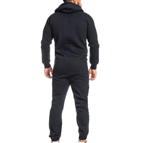 Casual Men's Long Sleeve Non Footed One-Piece Cotton Pajamas With Hood