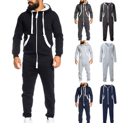 Casual Men's Long Sleeve Non Footed One-Piece Cotton Pajamas With Hood