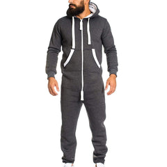 Casual Men's Long Sleeve Non Footed One-Piece Cotton Pajamas With Hood