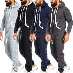 Casual Men's Long Sleeve Non Footed One-Piece Cotton Pajamas With Hood