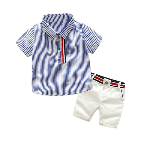 Conjunto de camisa de manga curta listrada + shorts para crianças pequenas