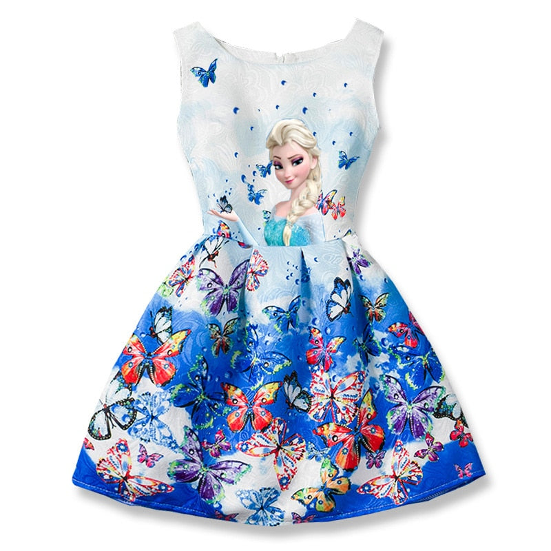 Butterfly Print Anna Elsa Dress For Girls - Sheseelady