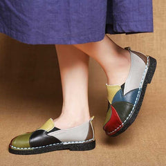 Summer Trendy Women's Round Toe Slip-on Genuine Leather Loafers