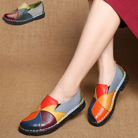 Summer Trendy Women's Round Toe Slip-on Genuine Leather Loafers