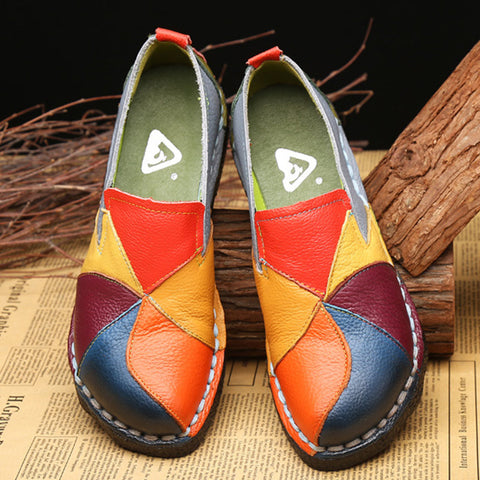 Summer Trendy Women's Round Toe Slip-on Genuine Leather Loafers