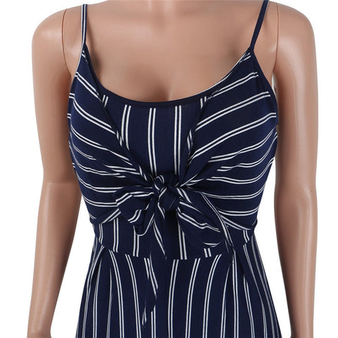 Summer New Blue Bodycon Backless Stripe Jumpsuits Women Sexy Party Clubwear Casual Bowtie Overalls Jumpsuit Plus Size