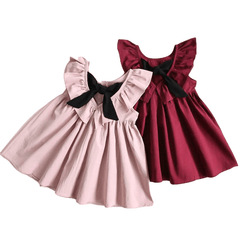 Casual Style Fly Sleeve Bow Dress For Girls - Sheseelady