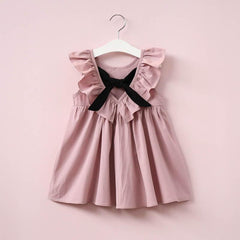 Casual Style Fly Sleeve Bow Dress For Girls - Sheseelady