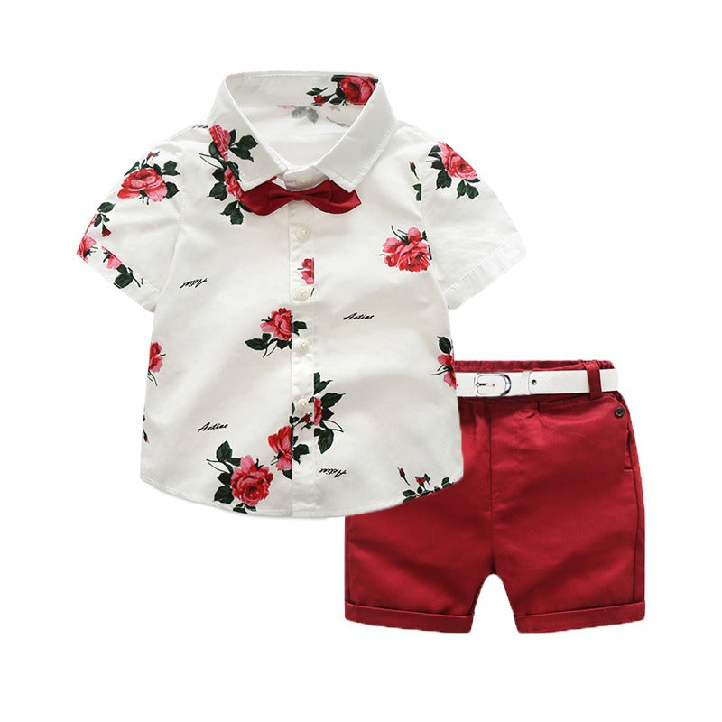 Casual Flower Print Tops+Shorts Set For Toddler Boy - Sheseelady