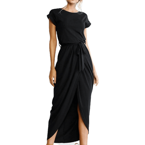 Casual Sexy O-Neck Ankle-Length Short Sleeve Irregular Party Long Dress