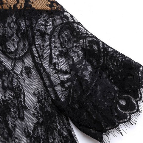 Black Short Sleeve O-Neck See Through Midi Dresses