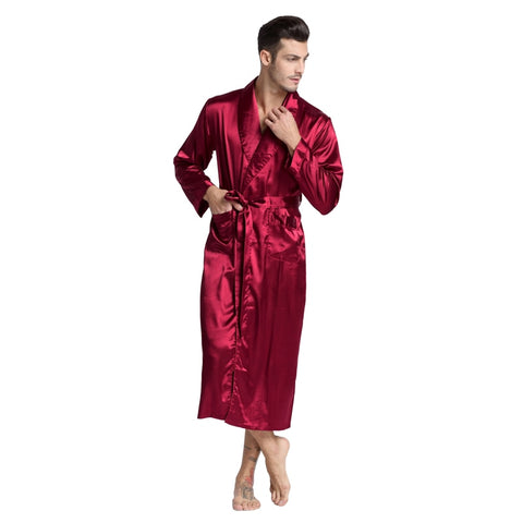 Robe de bain en satin de soie homme Long pyjamas en soie solide