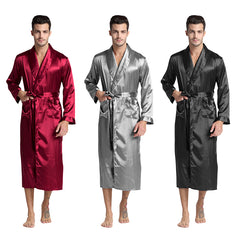 Robe de bain en satin de soie homme Long pyjamas en soie solide