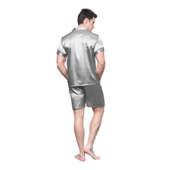 Shorts masculinos de seda pijama conjunto camisola macia