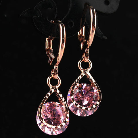 Trendy Water Drop Cz Crystal Earrings For Women Vintage Rose Gold Color Wedding Party Earrings Joias Brinco Correio Presente