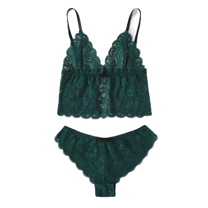 Army Green Sexy Floral Lace Cami Lingerie Set Burgundy Women Bra And Brief Sets Wireless Sexy Underwear Bra Set - Sheseelady