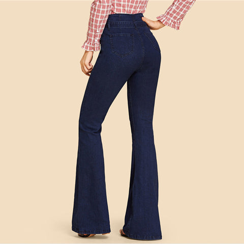 Calças jeans de cintura alta vintage flare outono para roupas femininas