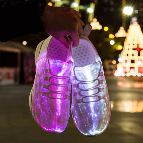 Led Fiber Optic Usb Recharge Sneakers rougeoyants pour Unisex