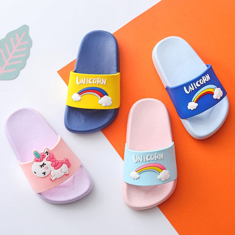 Cute Non-slip Toddlers' Soft Slippers For Indoor With Unicorn Pattern