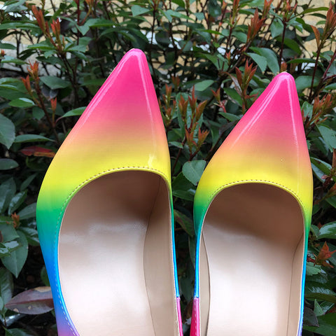 Chaussures de couleur arc-en-ciel femmes de cuir sexy Stiletto Extemely High Heels, chaussures de fête de pompes de pieds pointues à la mode