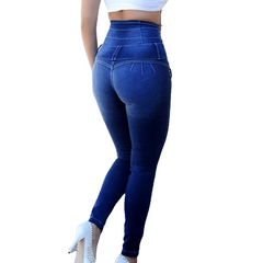 Slim Solid Stretch High Waist Casual Breasted Jeans