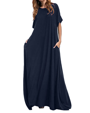 Solid Round Half Sleeve Maxi Dress
