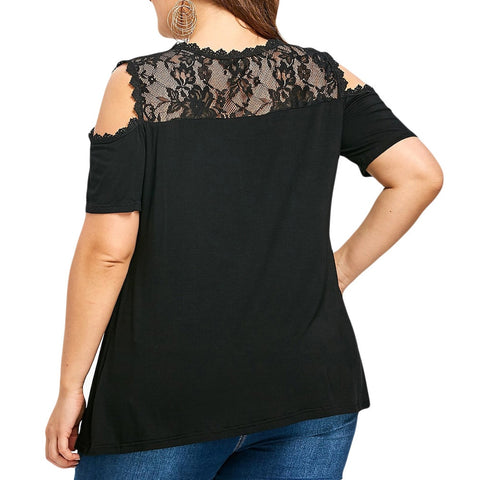 Casual Comfortable Women's Patchwork O-neck Lace Blouse Plus Size