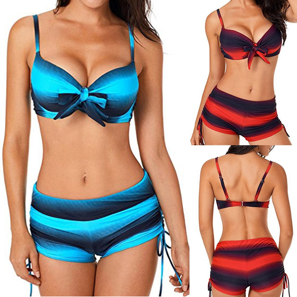 Gradient Tankini Beach Swimsuit Back Cross Bikini - Sheseelady