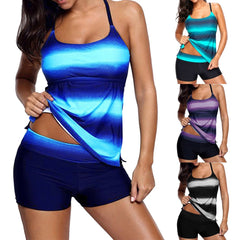 Gradient Tankini Beach Swimsuit Back Cross Bikini - Sheseelady