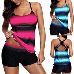 Gradient Tankini Beach Swimsuit Back Cross Bikini - Sheseelady