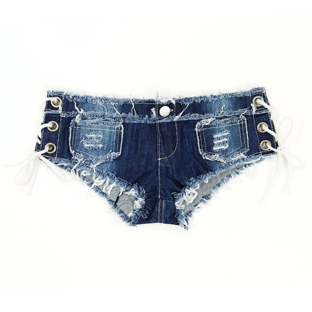 נשים סקסיות ג ' ינס שורצי הקיץ אופנה נמוכה-Waist Denim Denim Knotted רצועת חוף שורט