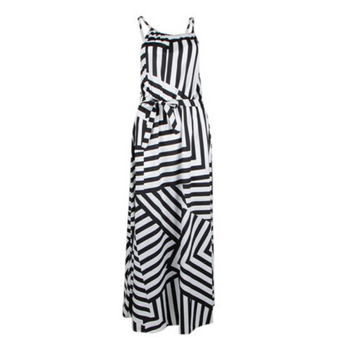 Summer Sexy Boho Striped O-Neck Sleeveless Maxi Long Dress For Female